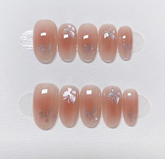 Custom Shape Press On Nails: Gold Petals Hand Painted, Reusable Fake Nails