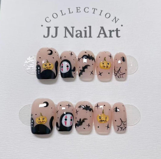 Handmade Halloween Jack O Lantern Press On Nails: Reusable Nail Set