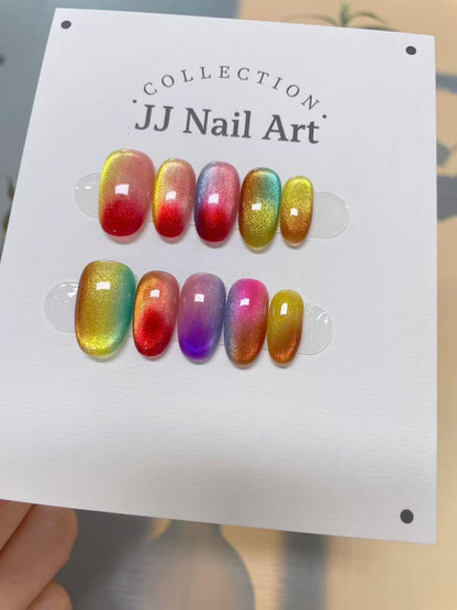 Handmade Candy Cat Eye Press On Nails: Reusable Gel Faux Nails