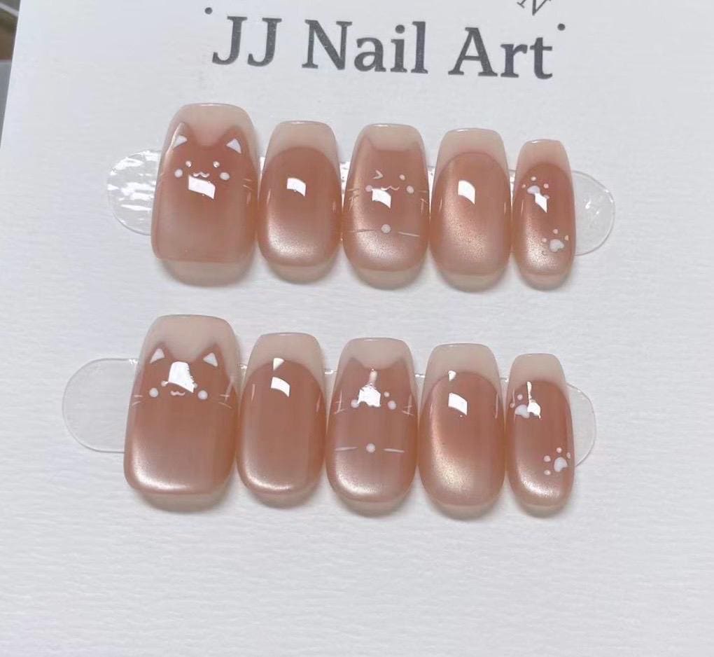 Handmade Cat Eye Press On Nails: Reusable Custom Shape Set