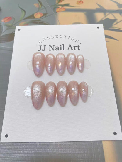 Handmade Cat Eye Roses Press On Nails: Reusable Set