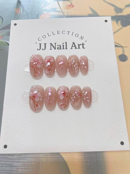 Handmade Floral Press On Nails: Reusable Custom Shape Set