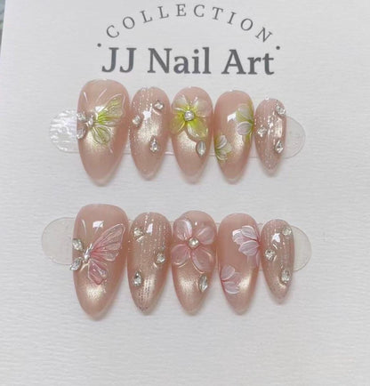 Handmade Butterflies 3D Petals Press On Nails: Reusable Custom Shape Set