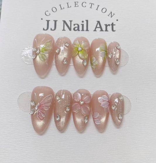 Handmade Butterflies 3D Petals Press On Nails: Reusable Custom Shape Set