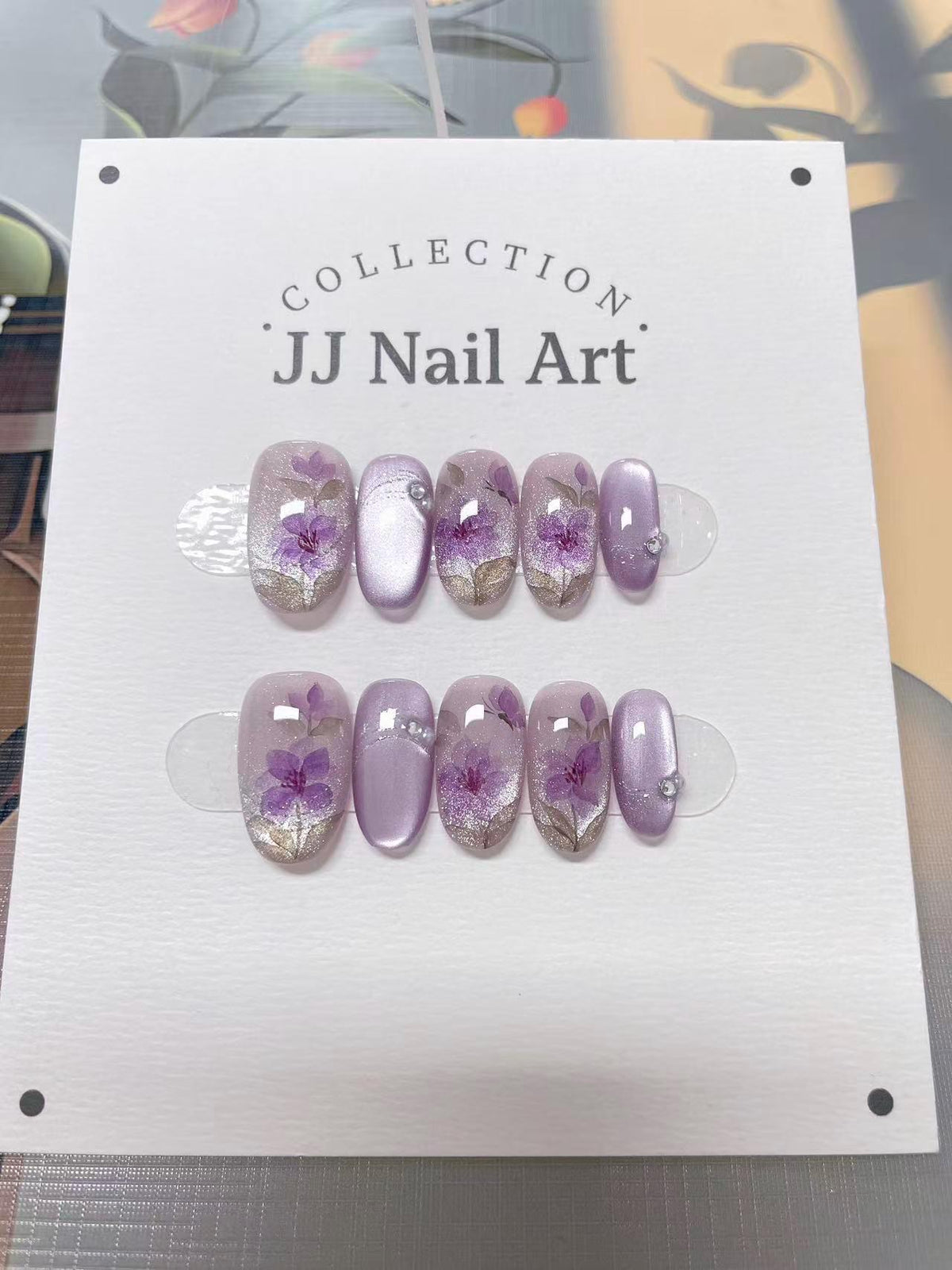 Purple Flowers Press On Nails: Custom Shape Reusable Nail Set