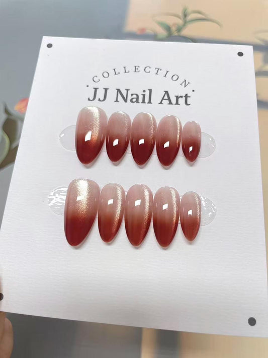 Burgundy Ombre Hand Painted Press On Nails: Custom Shape Reusable Nail Set