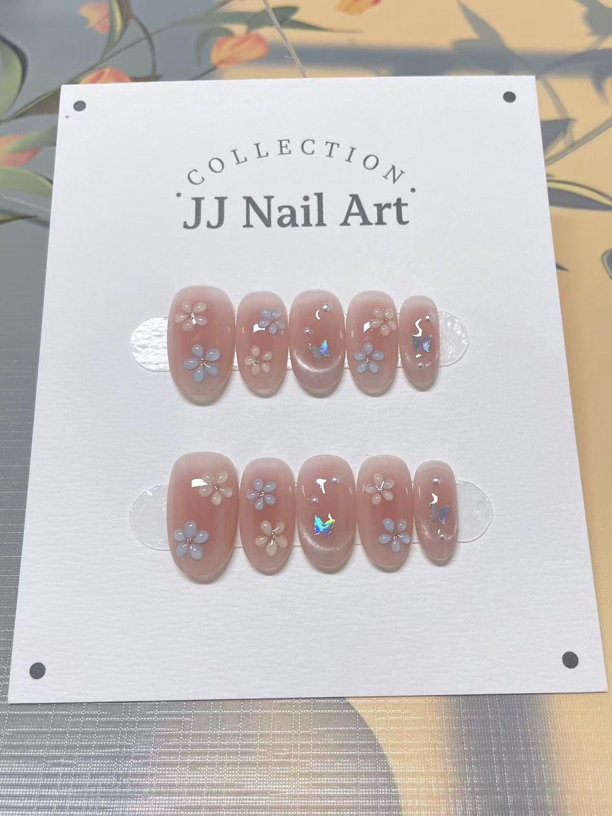 Hand Painted Flower Press On Nails: Reusable, Custom Shape