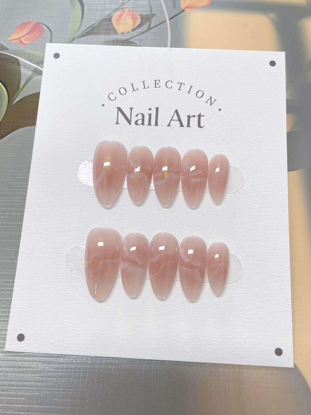 Handmade Nude Marble Press On Nails, Reusable Fake Nails