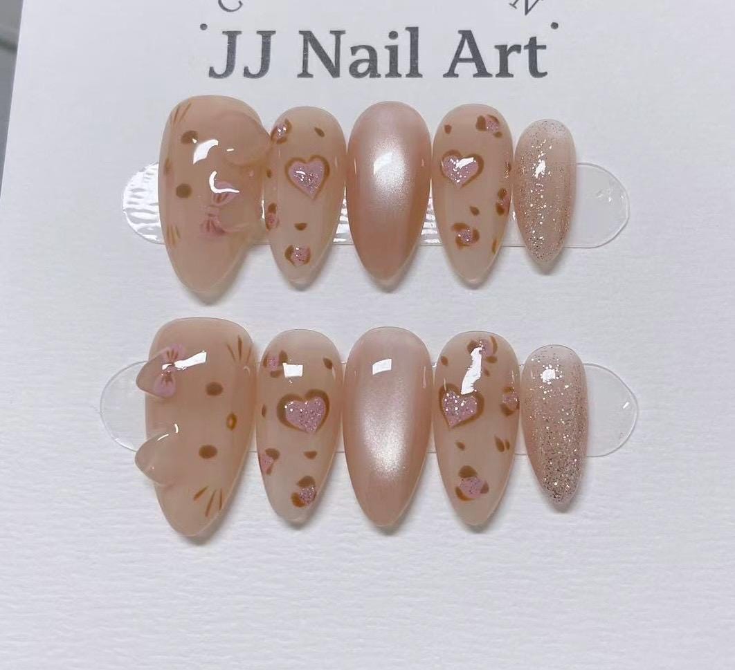Love Cats Press On Nails: Reusable Custom Shape Set