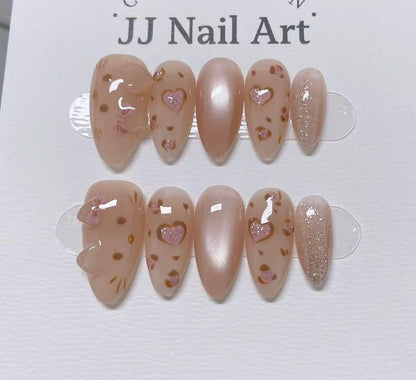Love Cats Press On Nails: Reusable Custom Shape Set