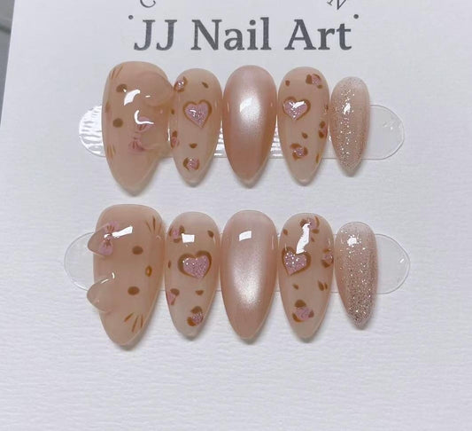 Love Cats Press On Nails: Reusable Custom Shape Set