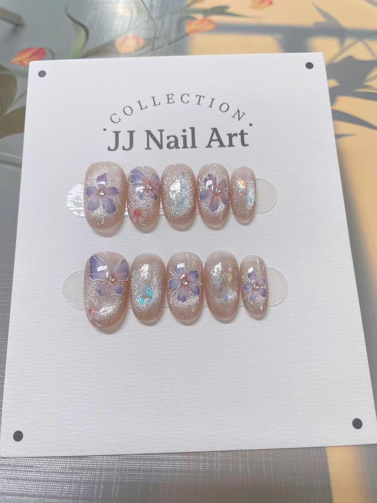 Handmade Purple Butterflies Cat Eye Press On Nails: Reusable Set