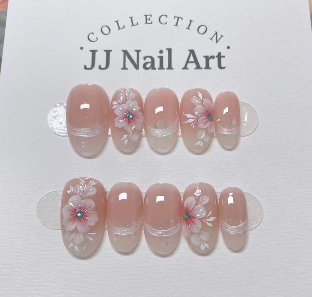 Handmade 3D Flowers Press On Nails: Reusable Set