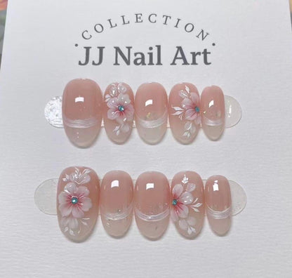 Handmade 3D Flowers Press On Nails: Reusable Set