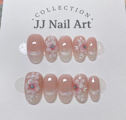 Handmade 3D Flowers Press On Nails: Reusable Set
