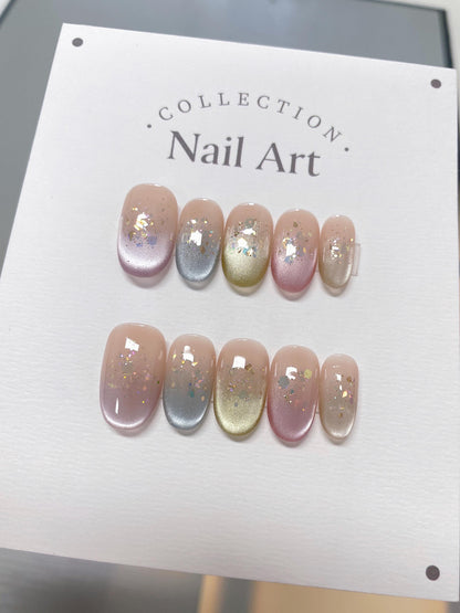 Glitter Cat Eye Press On Nails: Hand Painted Reusable Faux Nails