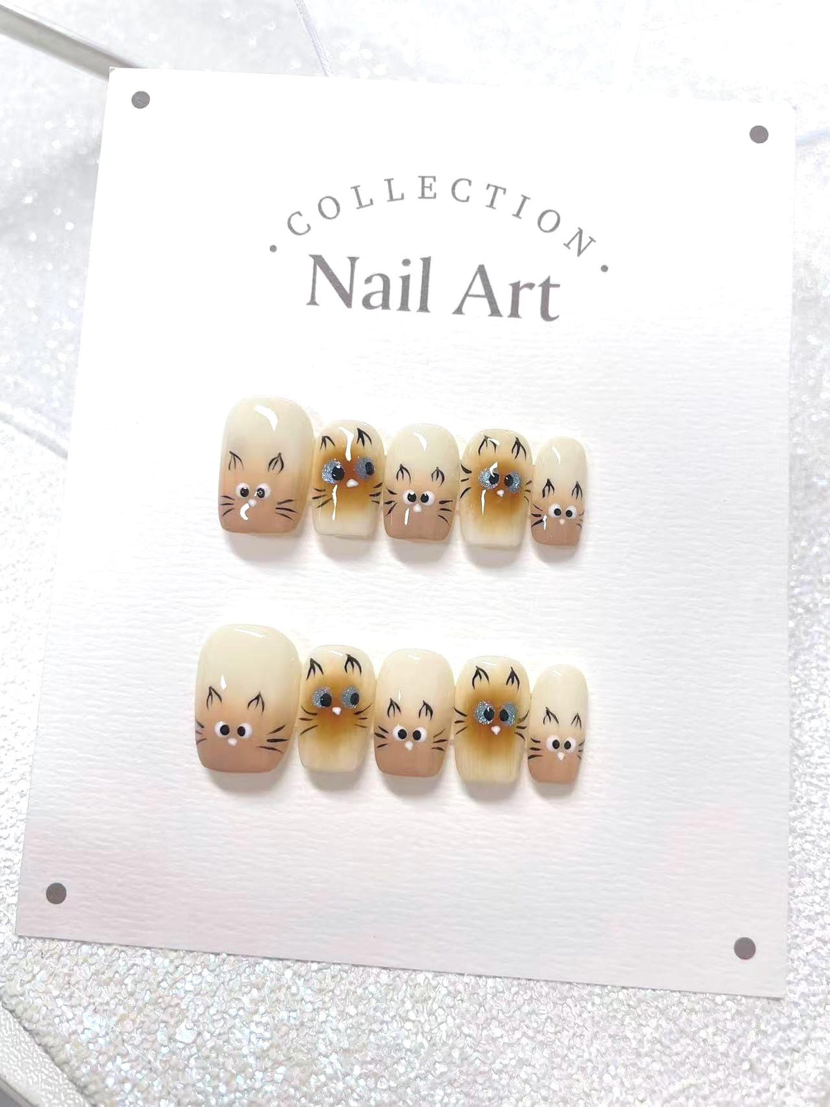 Handmade Kitty Press On Nails - Reusable Faux Nails