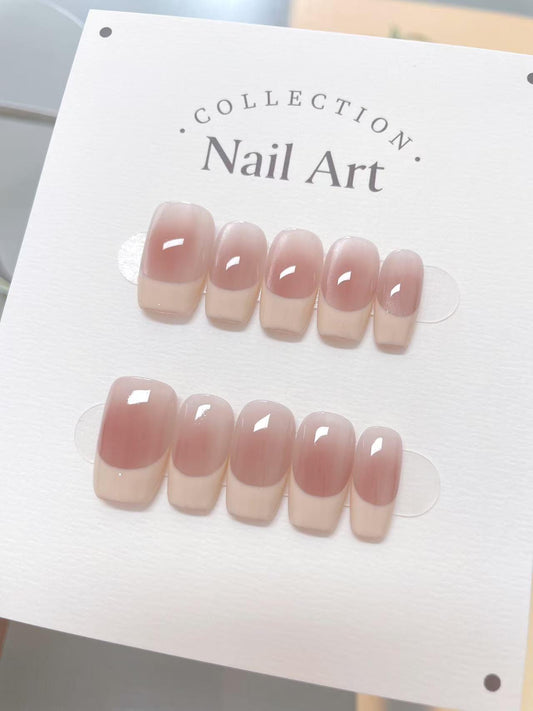 Hand Painted French Tip Press On Nails: Reusable Artist Faux Nails