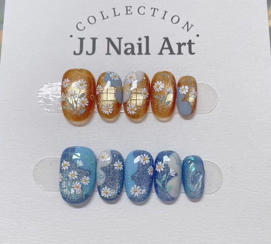 Flying Daisy Press On Nails: Custom Shape Reusable Set