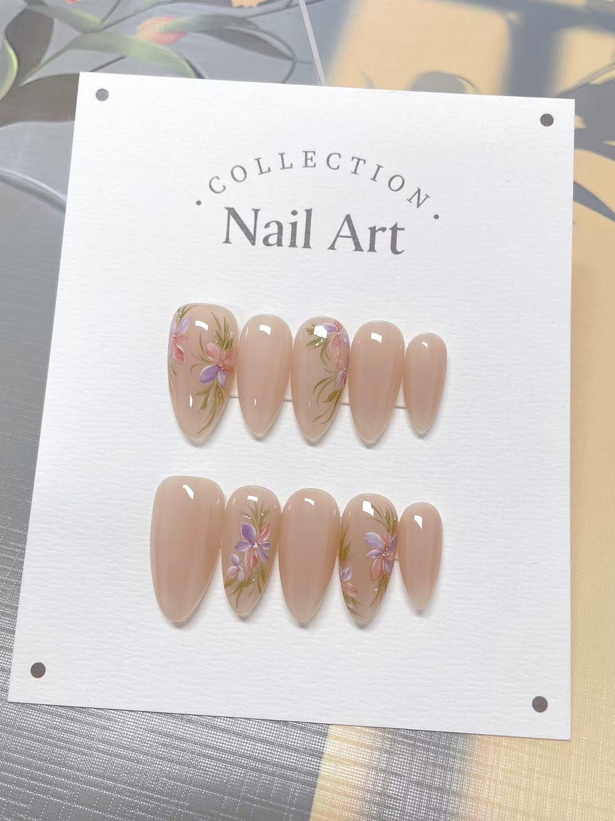 Hand Painted Floral Press On Nails: Reusable Artist Faux Nails