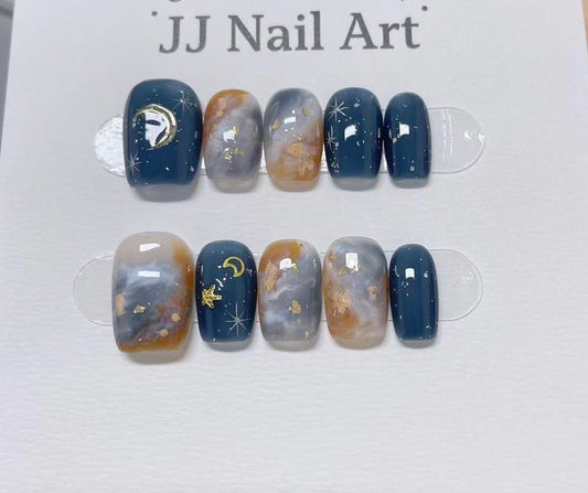 Blue Smudge Handmade Press On Nails: Reusable Custom Shape Set