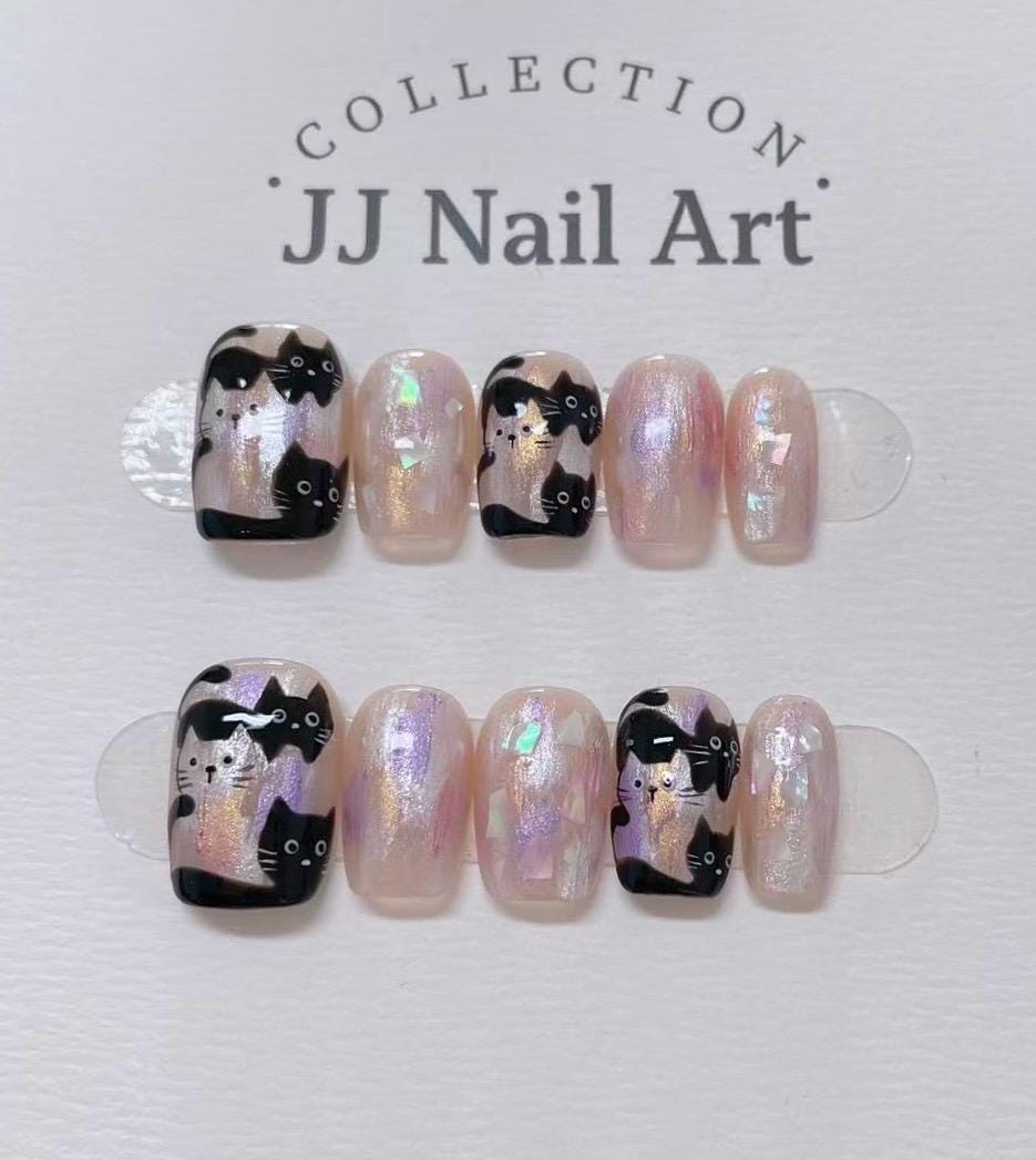 Handmade Cats Press On Nails: Reusable Set