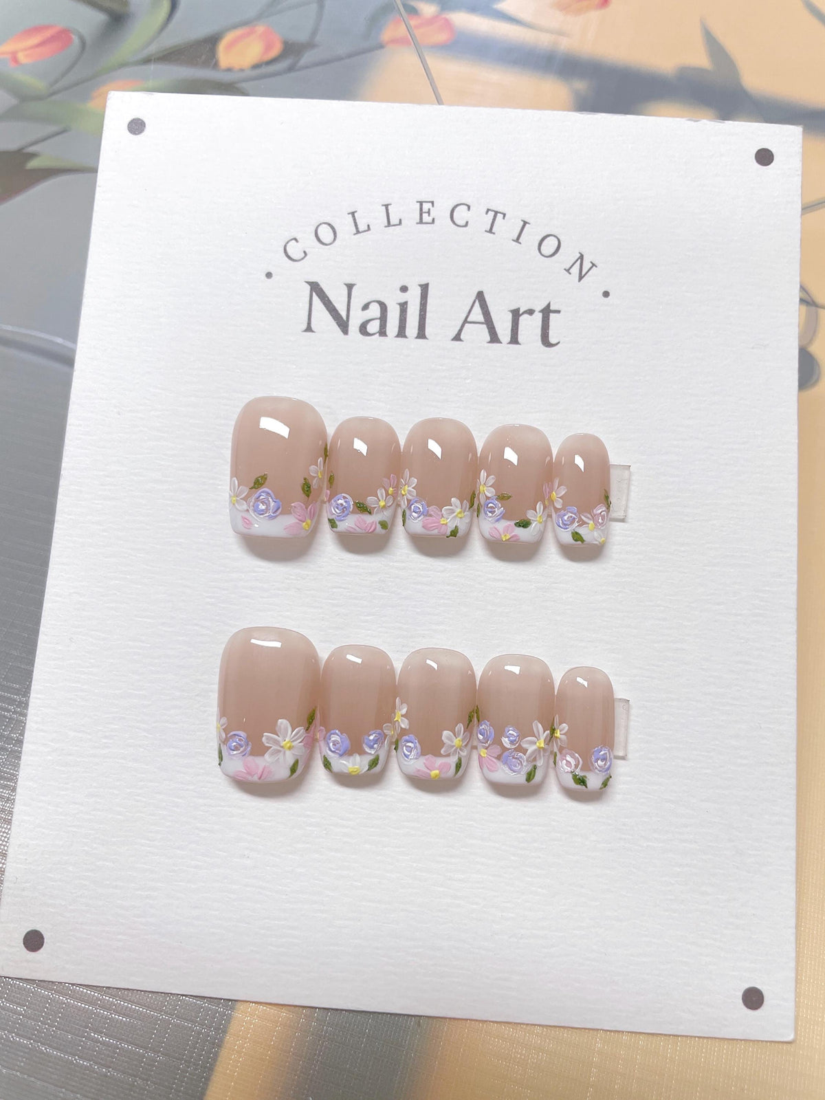 Hand Painted Flower Press On Nails: Reusable Artist Faux Nails