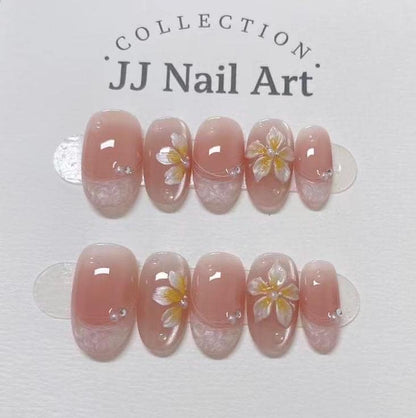 Handmade Pearlescent 3D Petals Press On Nails: Reusable Set