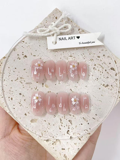 Glitter Flower Press On Nails: Hand Painted Reusable Faux Nails