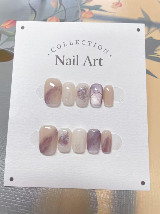 Purple Smudge Cat Eye Press On Nails, Hand Painted Reusable Custom Nail Shape