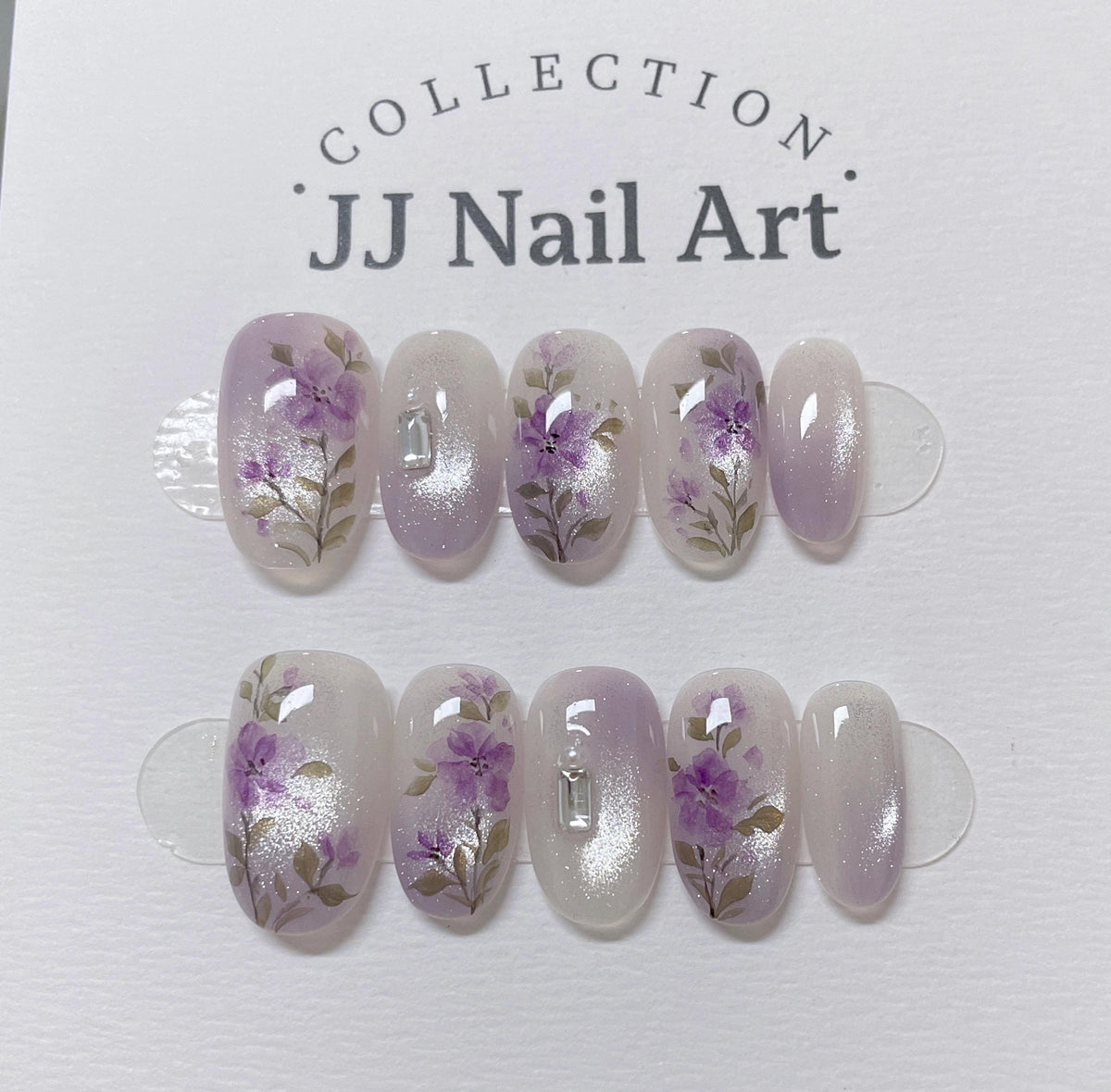 Handmade Purple Flowers Cat Eye Petals  Press On Nails: Reusable Set