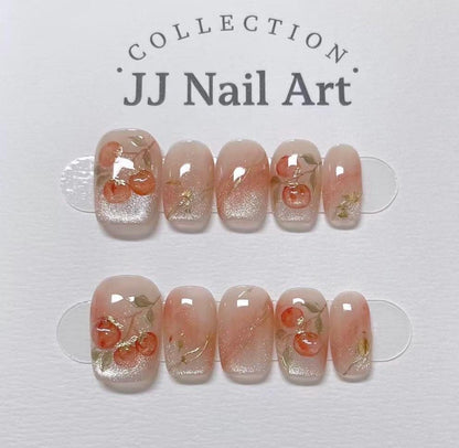 Handmade Fall Fruit Cat Eye Press On Nails: Reusable Nail Set