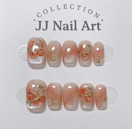 Handmade Fall Fruit Cat Eye Press On Nails: Reusable Nail Set