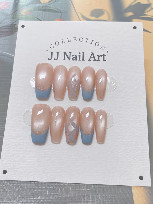 Skyblue French Press On Nails: Reusable Custom Shape Set