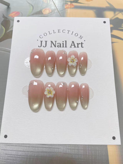 3D Handmade Petals Ombre Press On Nails: Custom Shape Reusable Set